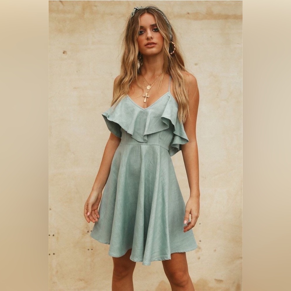 🌸 Teal Ruffle Short Dress